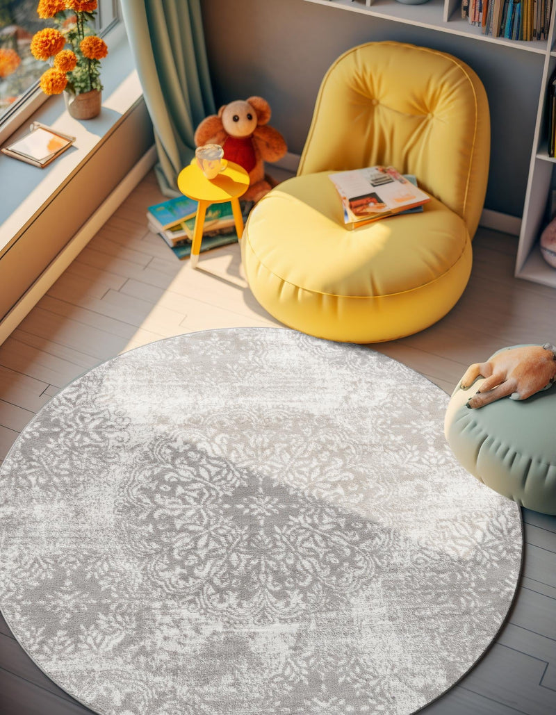 Riviera Elegance Collection Area Rug -  Monaco (Light Gray) Round Light Gray  lifestyle 12