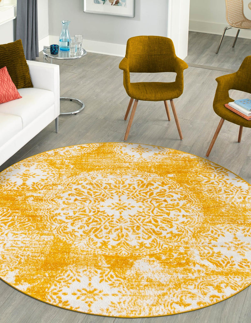 Riviera Elegance Collection Area Rug -  Monaco (Yellow) Round Yellow  lifestyle 0