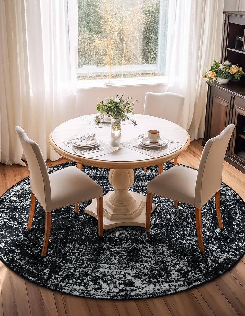 Riviera Elegance Collection Area Rug - Antibes (Black) Round Black  lifestyle 11