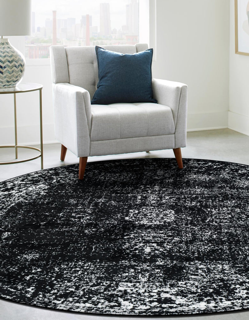 Riviera Elegance Collection Area Rug - Antibes (Black) Round Black  lifestyle 17