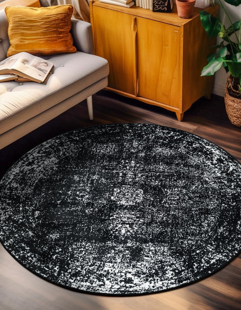 Riviera Elegance Collection Area Rug - Antibes (Black) Round Black  lifestyle 22
