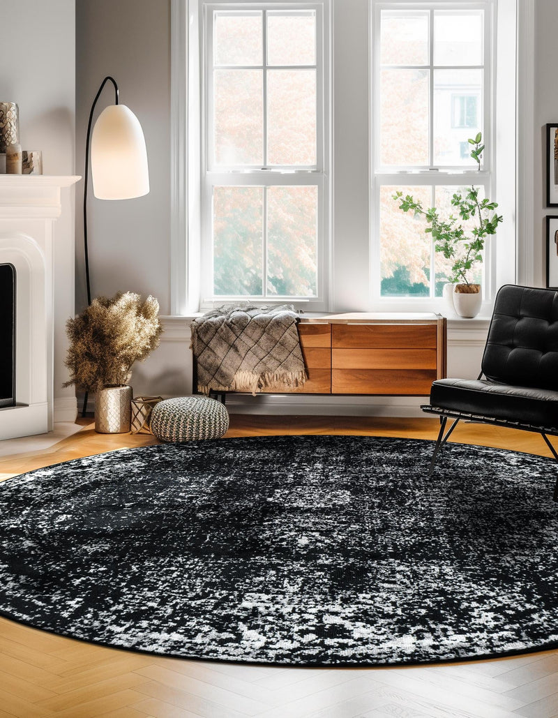 Riviera Elegance Collection Area Rug - Antibes (Black) Round Black  lifestyle 28