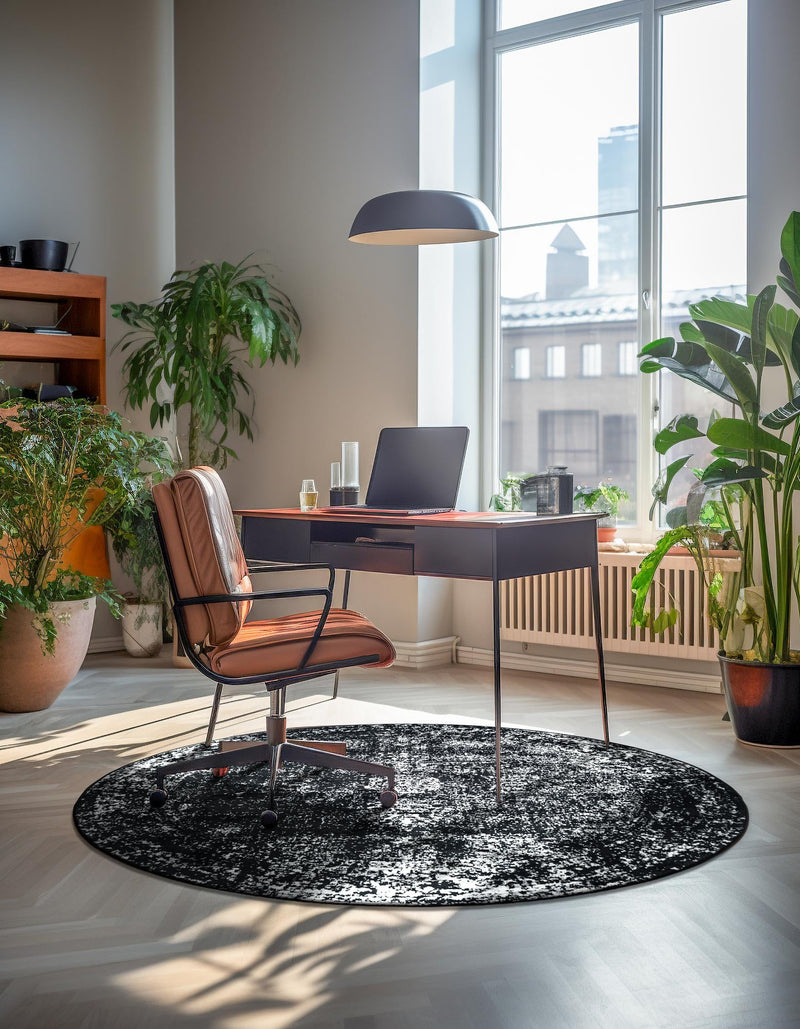 Riviera Elegance Collection Area Rug - Antibes (Black) Round Black  lifestyle 33