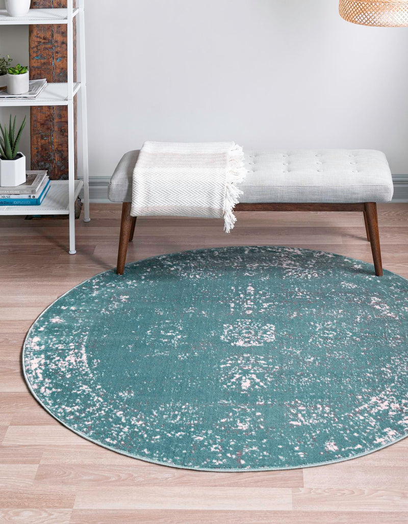 Riviera Elegance Collection Area Rug - Antibes (Turquoise) Round Turquoise  lifestyle 36