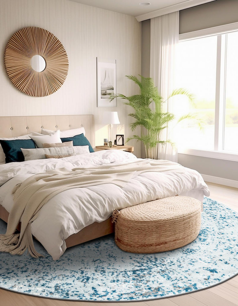 Riviera Elegance Collection Area Rug - Antibes (Light Blue) Round Light Blue  lifestyle 11