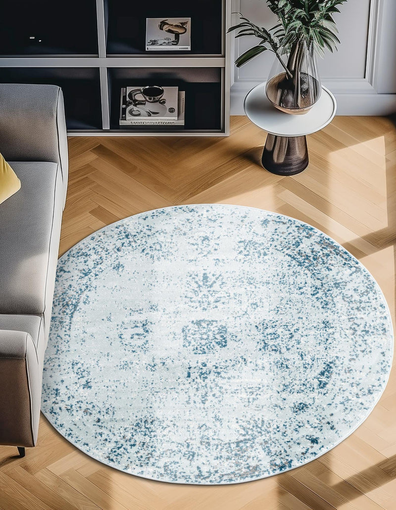 Riviera Elegance Collection Area Rug - Antibes (Light Blue) Round Light Blue  lifestyle 12