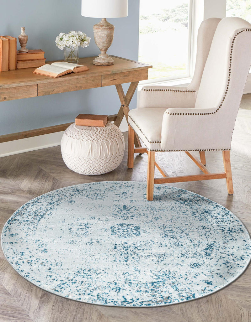 Riviera Elegance Collection Area Rug - Antibes (Light Blue) Round Light Blue  lifestyle 14