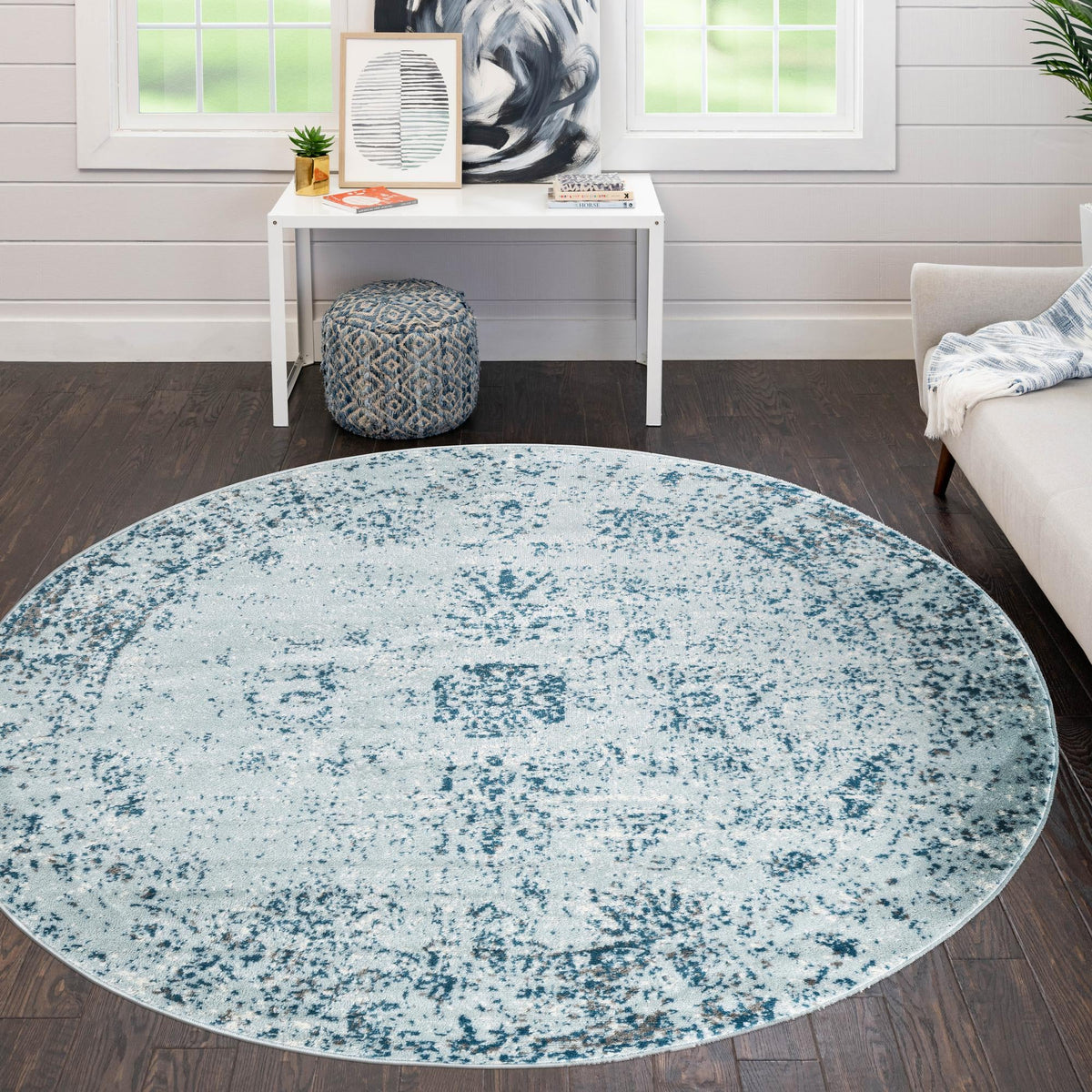 Riviera Elegance Collection Area Rug - Antibes (Light Blue) Round Light Blue  lifestyle 33