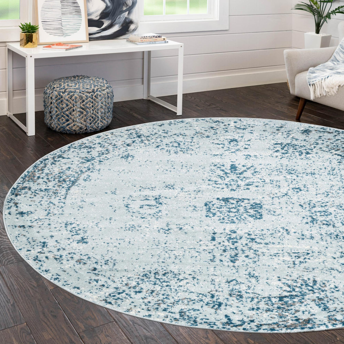 Riviera Elegance Collection Area Rug - Antibes (Light Blue) Round Light Blue  lifestyle 34