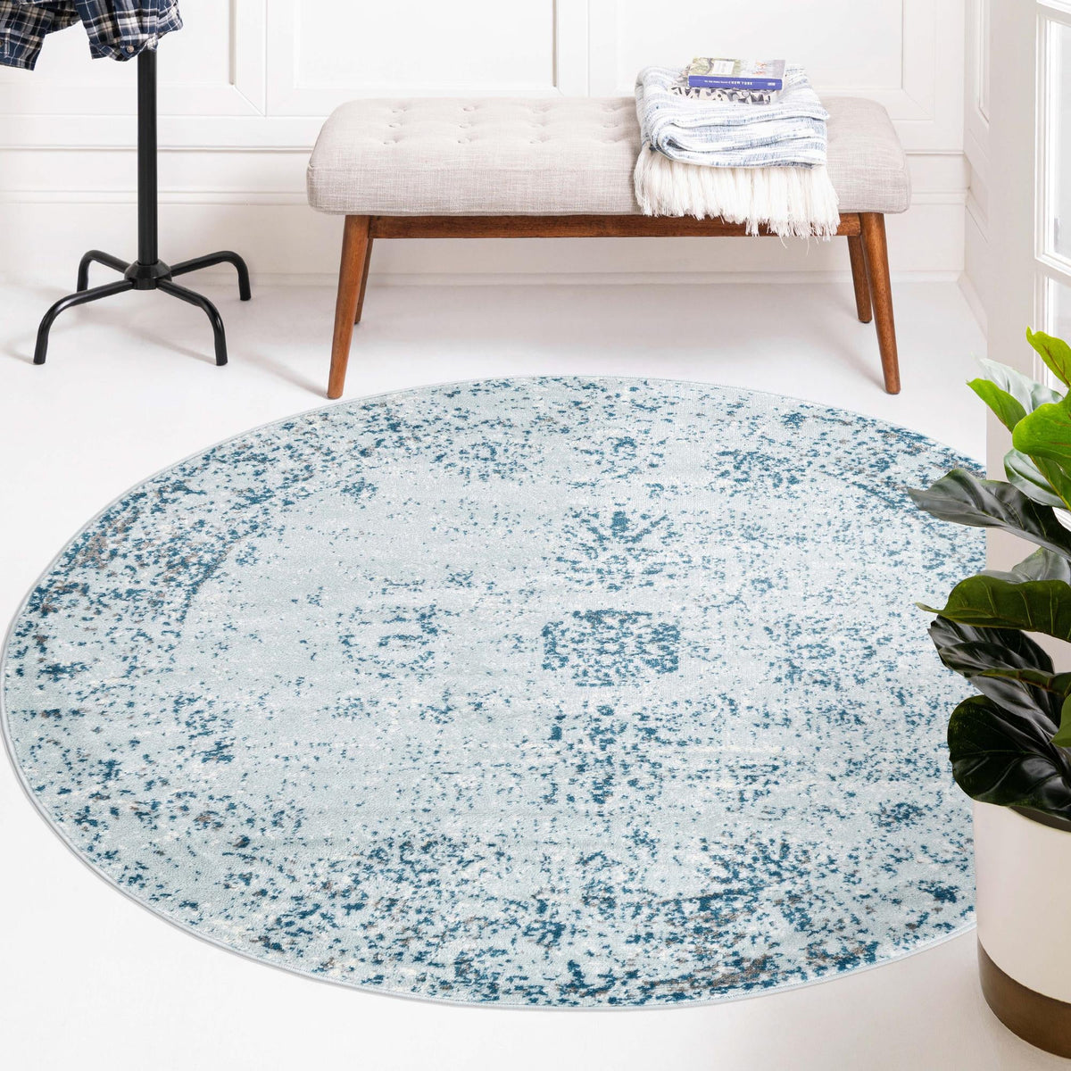 Riviera Elegance Collection Area Rug - Antibes (Light Blue) Round Light Blue  lifestyle 35