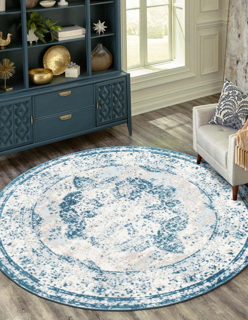 Riviera Elegance Collection Area Rug -  Menton (Blue) Round Blue  lifestyle 7