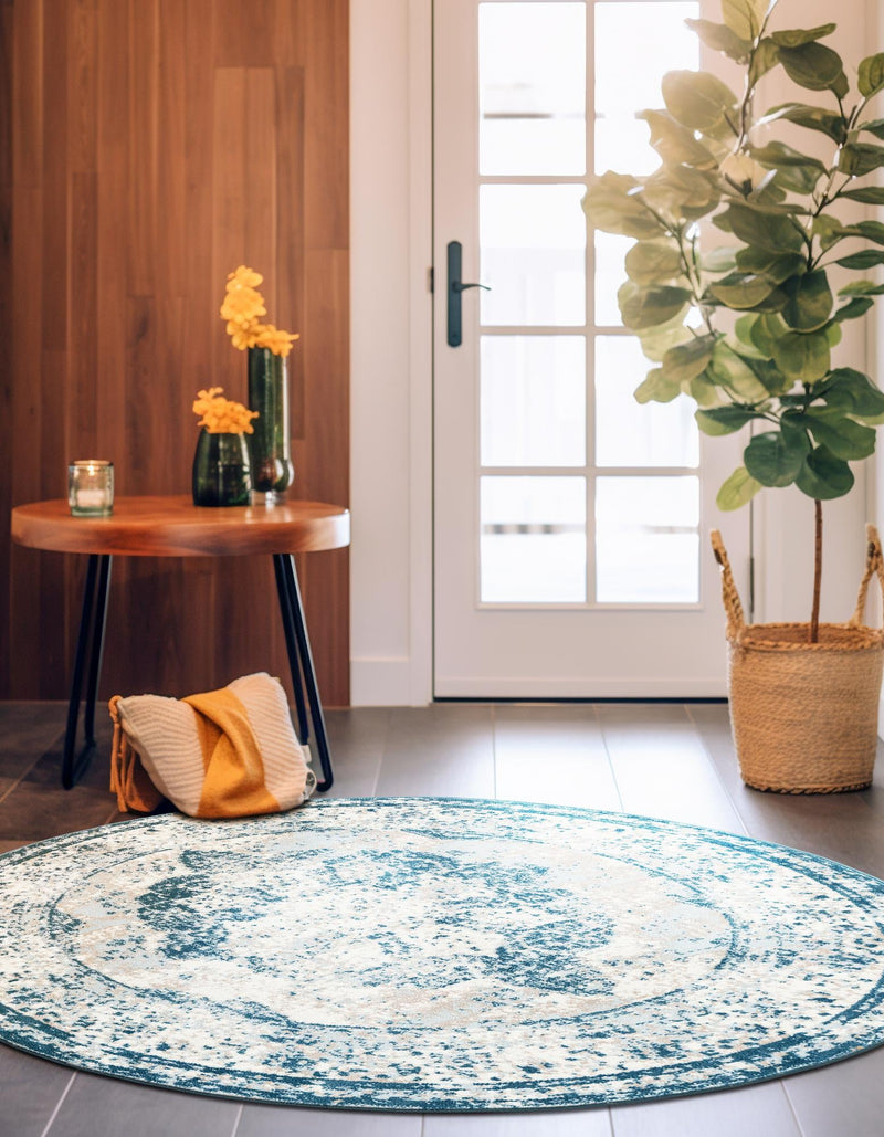 Riviera Elegance Collection Area Rug -  Menton (Blue) Round Blue  lifestyle 29