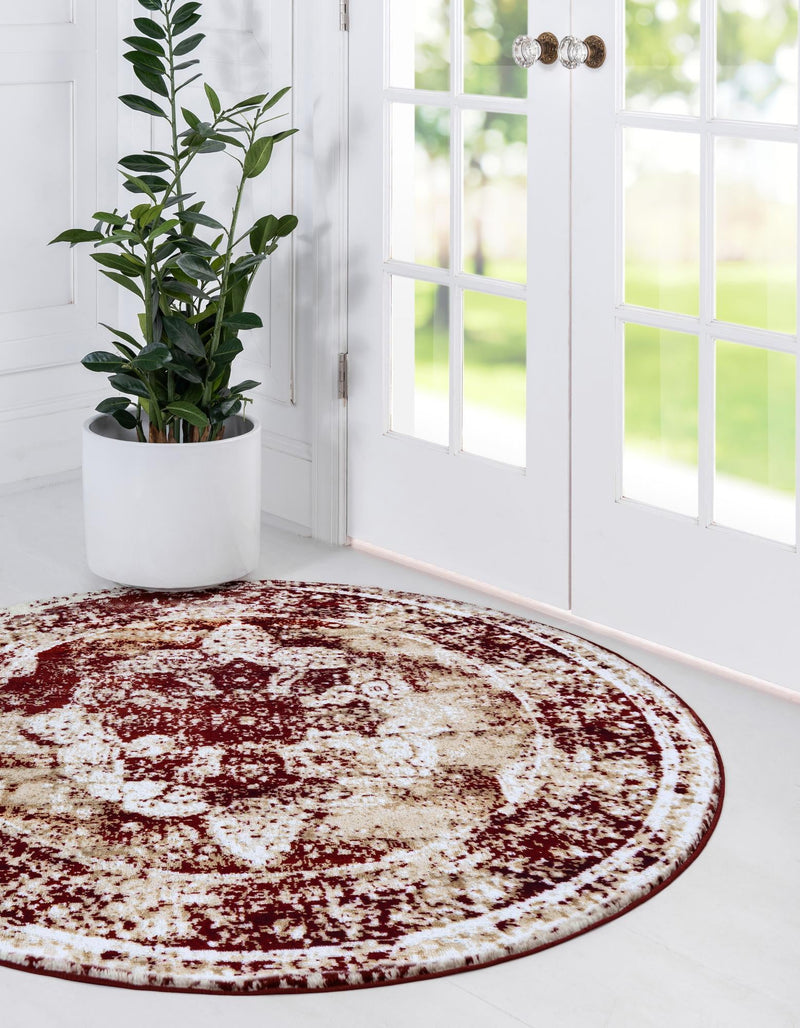 Riviera Elegance Collection Area Rug -  Menton (Burgundy) Round Burgundy  lifestyle 59