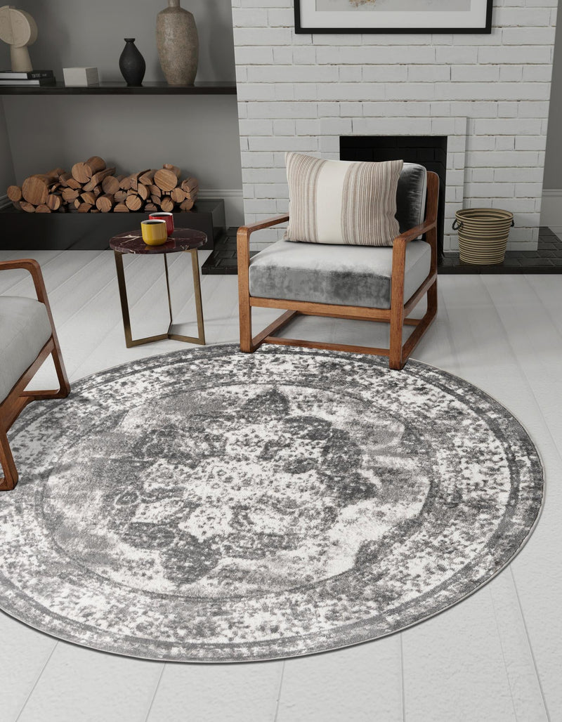 Riviera Elegance Collection Area Rug -  Menton (Gray) Round Gray  lifestyle 9
