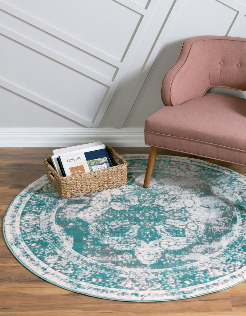 Riviera Elegance Collection Area Rug -  Menton (Turquoise) Round Turquoise  lifestyle 44