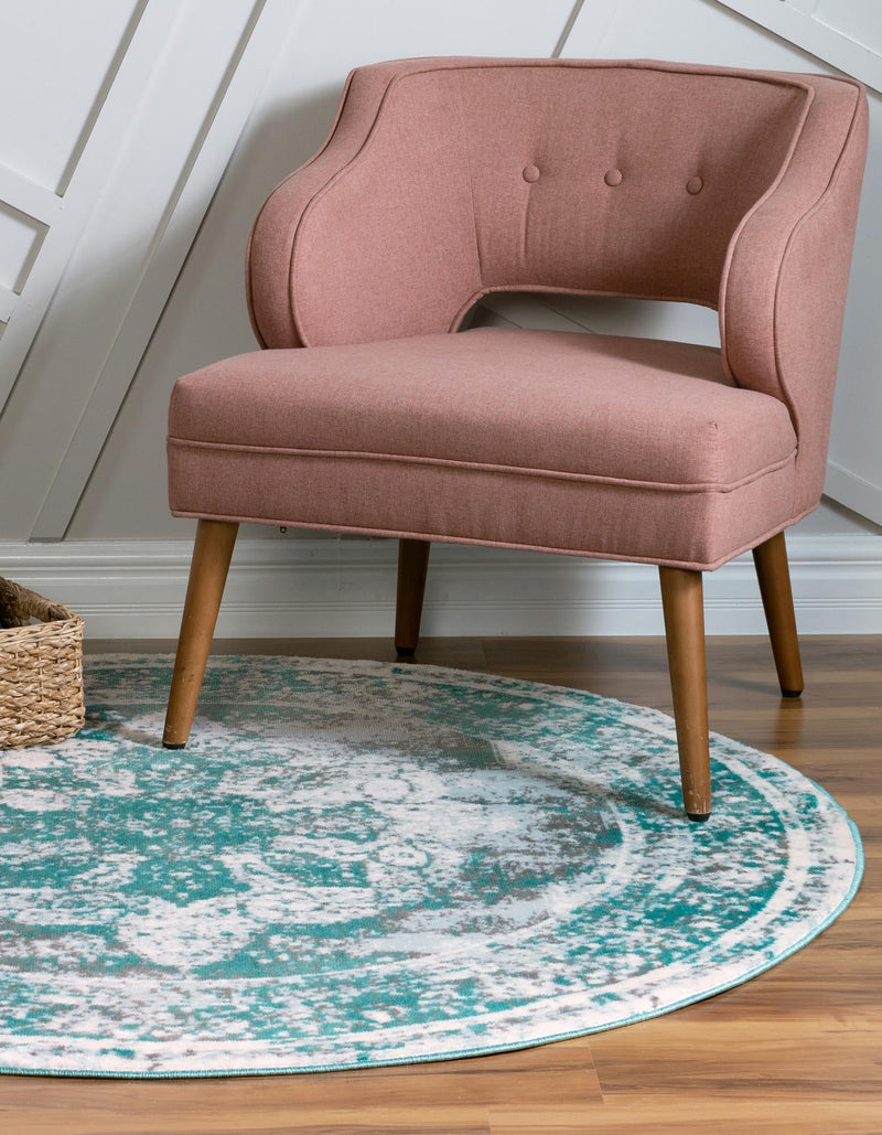 Riviera Elegance Collection Area Rug -  Menton (Turquoise) Round Turquoise  lifestyle 45