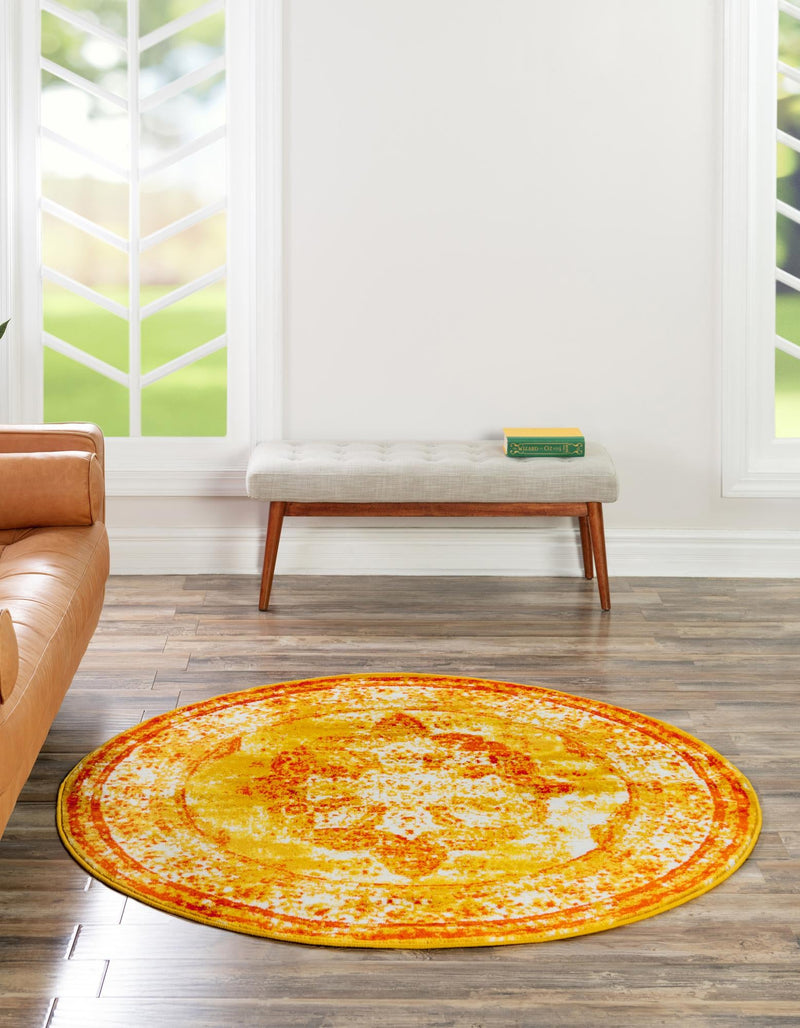Riviera Elegance Collection Area Rug -  Menton (Orange) Round Orange  lifestyle 45