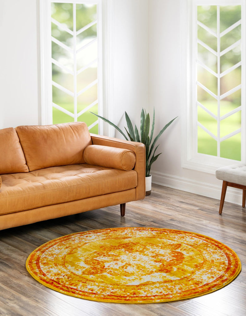 Riviera Elegance Collection Area Rug -  Menton (Orange) Round Orange  lifestyle 46