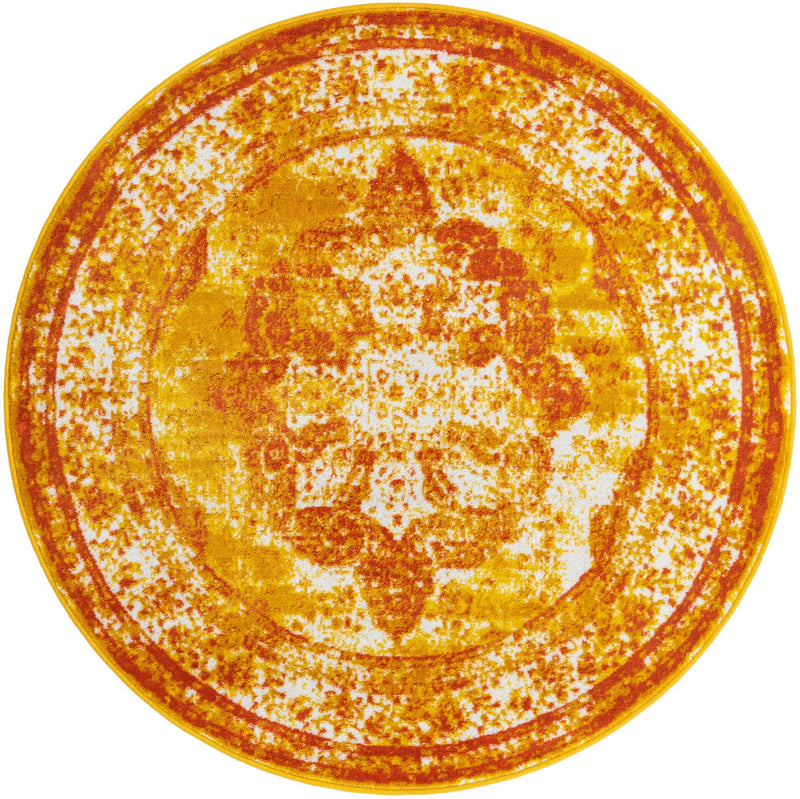 Riviera Elegance Collection Area Rug -  Menton (Orange) Round Orange Main