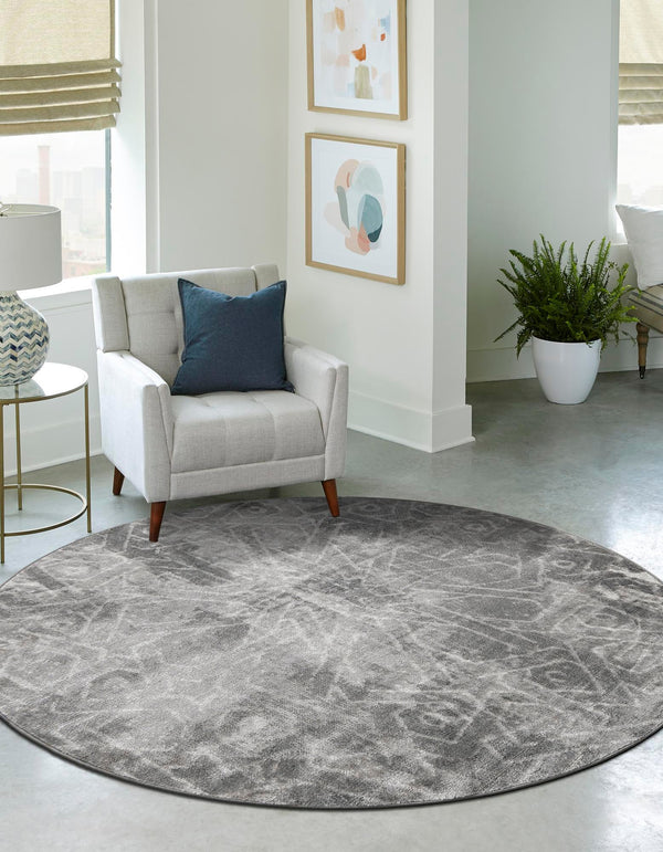 Riviera Elegance Collection Area Rug -  Grasse Round Dark Gray  lifestyle 6