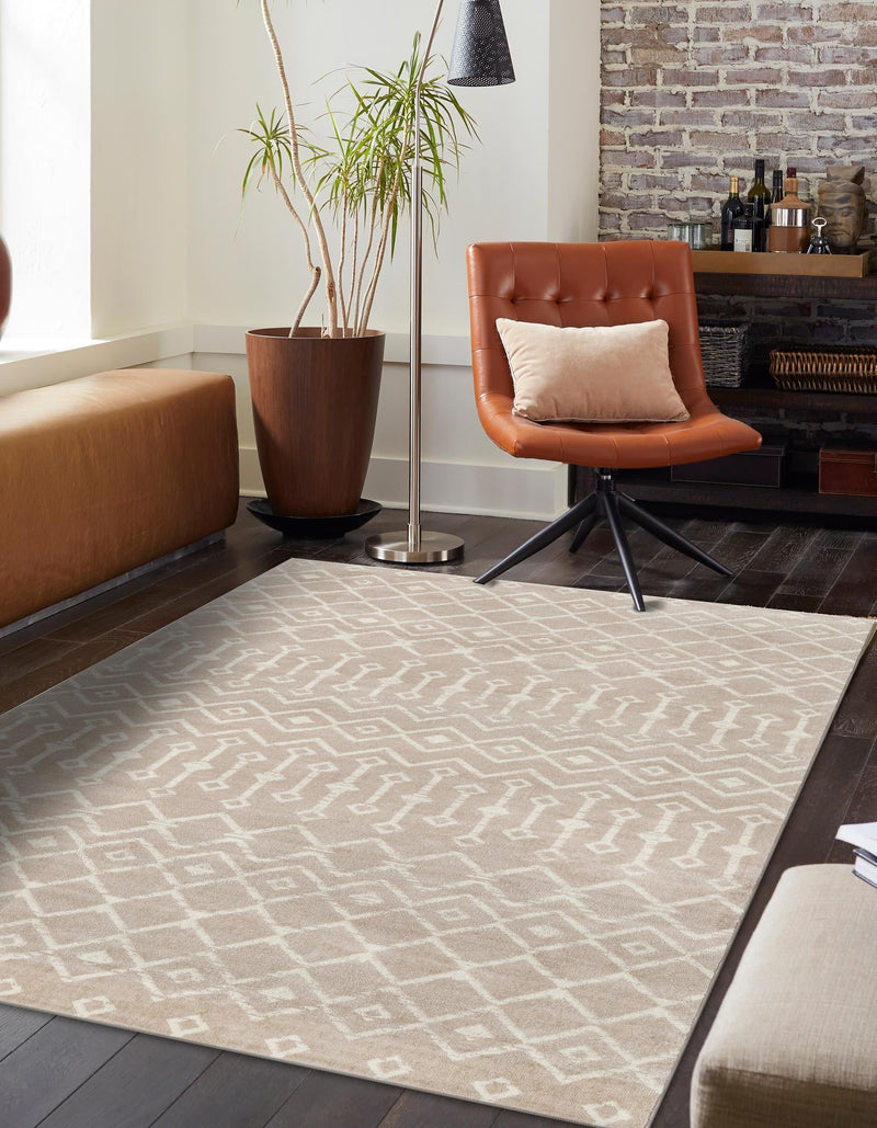 Marrakech Lattice Collection Area Rug - Medina (Beige) Rectangular Beige  lifestyle 0