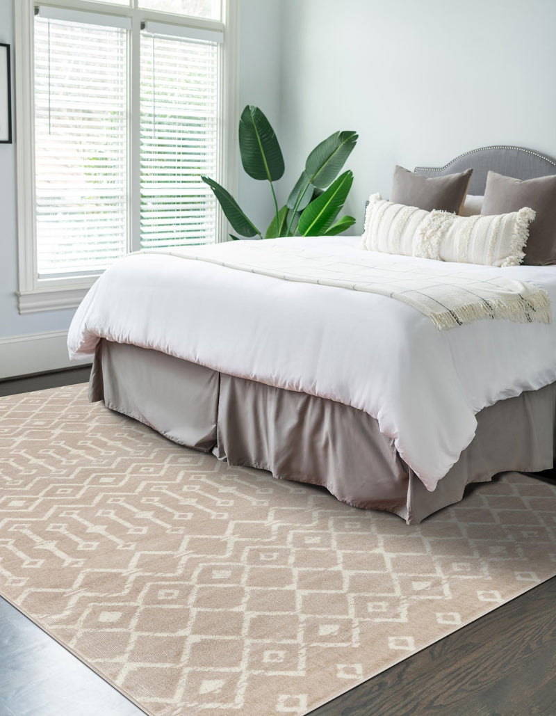 Marrakech Lattice Collection Area Rug - Medina (Beige) Rectangular Beige  lifestyle 5