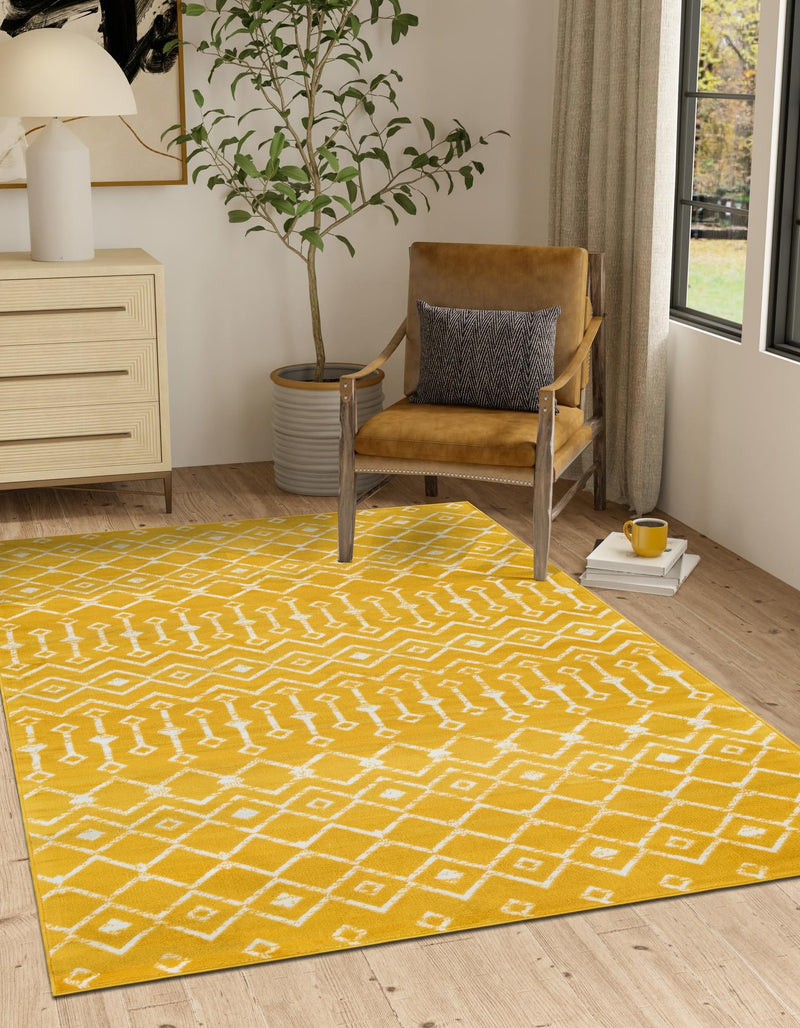 Marrakech Lattice Collection Area Rug - Medina (Yellow) Rectangular Yellow  lifestyle 0