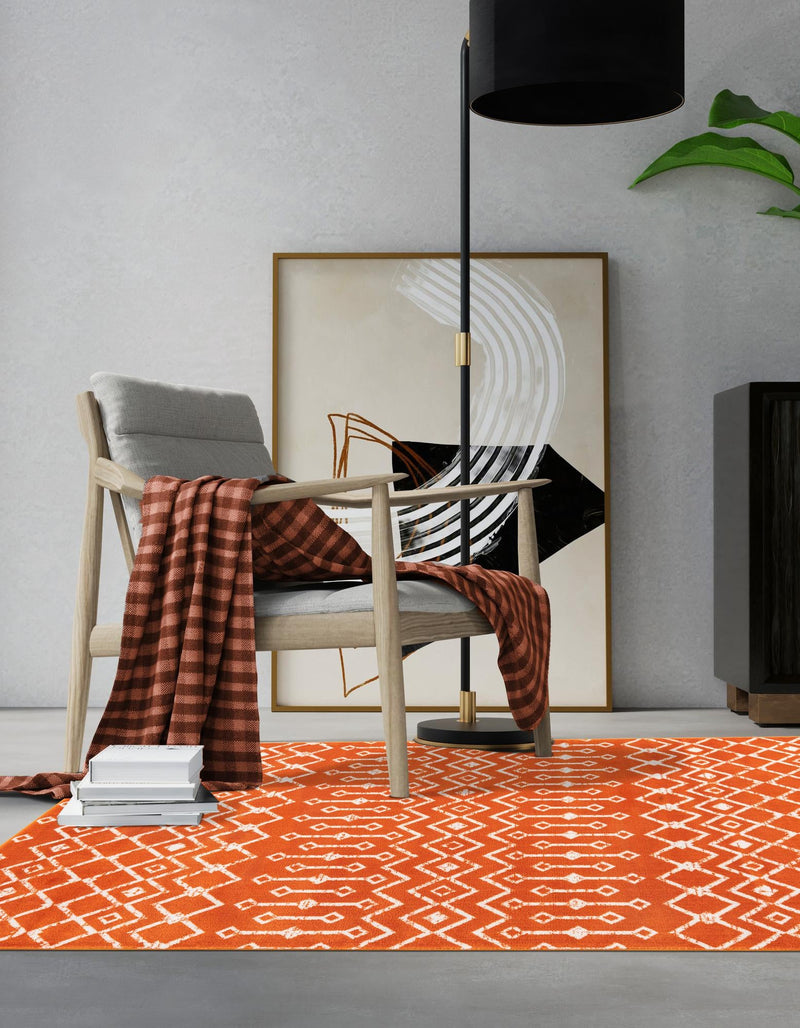 Marrakech Lattice Collection Area Rug - Medina (Orange) Rectangle Orange  lifestyle 3