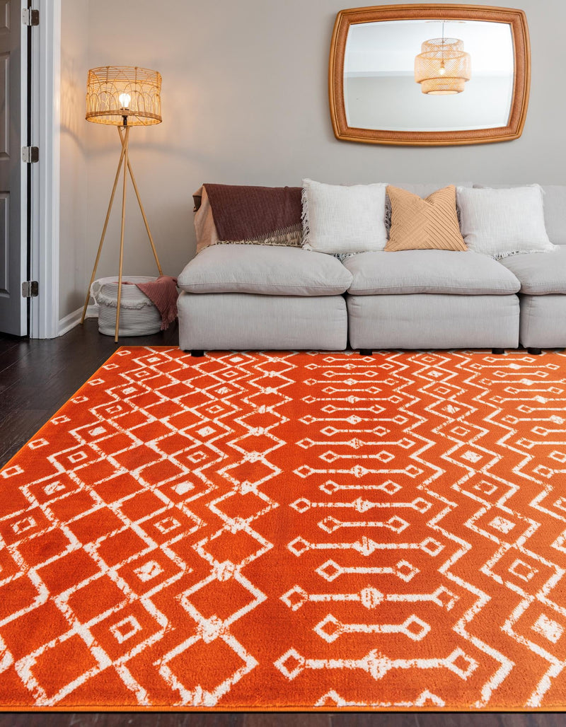 Marrakech Lattice Collection Area Rug - Medina (Orange) Rectangle Orange  lifestyle 7
