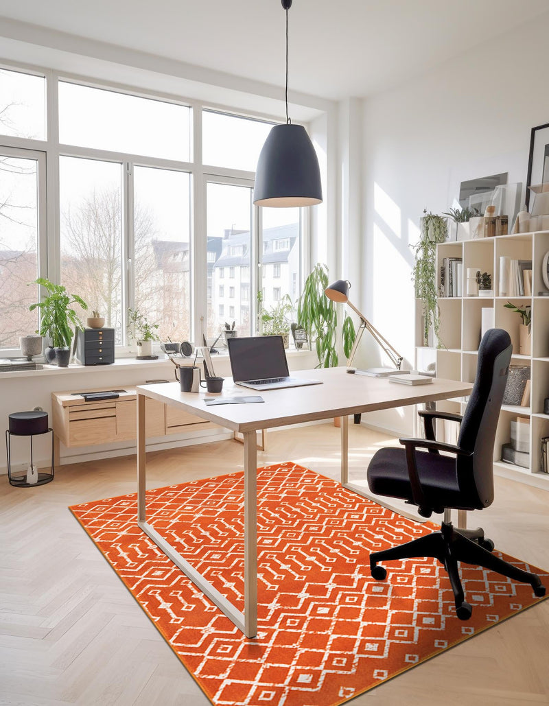Marrakech Lattice Collection Area Rug - Medina (Orange) Rectangle Orange  lifestyle 16