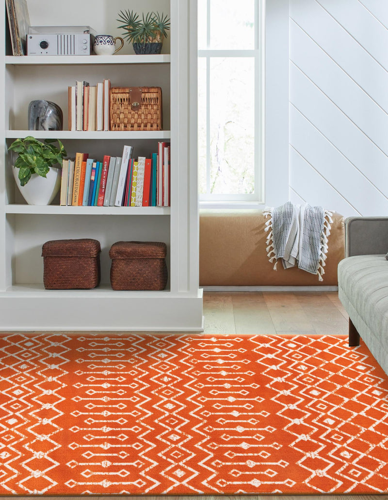 Marrakech Lattice Collection Area Rug - Medina (Orange) Rectangle Orange  lifestyle 25