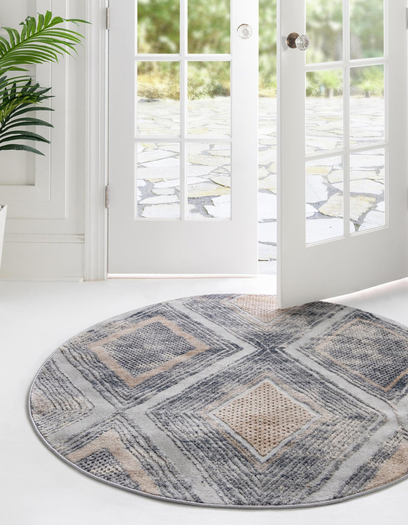 Aegean Elegance Collection Area Rug -  Rhodes Round Gray Cream  lifestyle 36