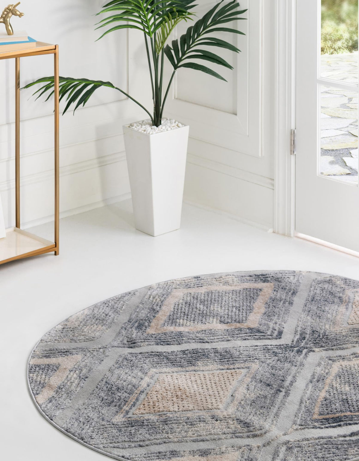 Aegean Elegance Collection Area Rug -  Rhodes Round Gray Cream  lifestyle 43