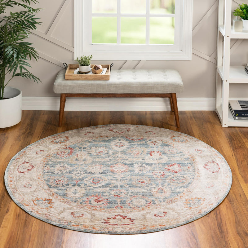 Regal Estates Collection Area Rug -  Dynasty Round Blue  lifestyle 34