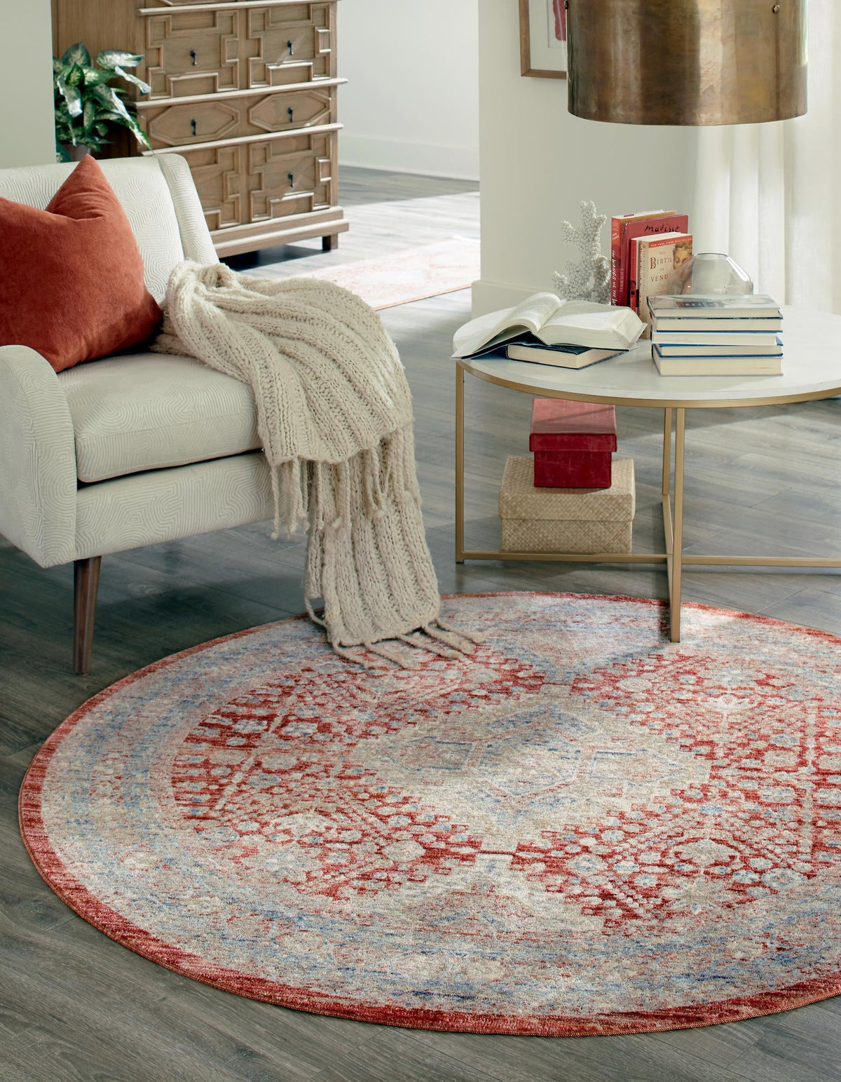 Regal Estates Collection Area Rug - Majesty Round Red  lifestyle 64