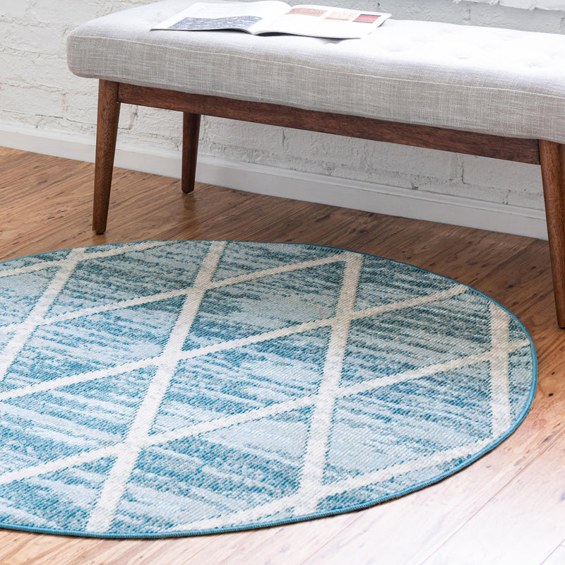 Celestial Luminescence Collection Area Rug - Aurora Round Light Blue  lifestyle 61