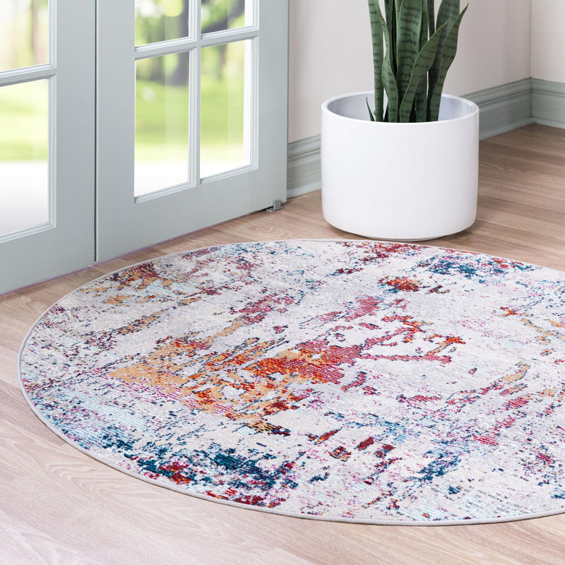 Celestial Luminescence Collection Area Rug -  Nebula Round Gray  lifestyle 50