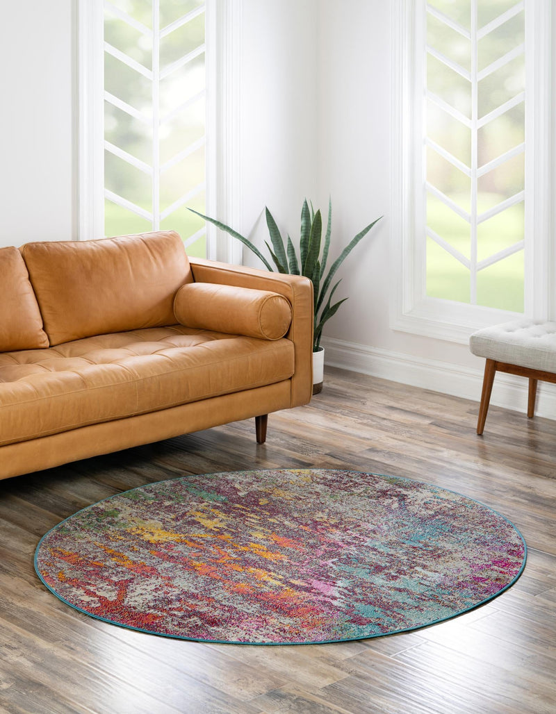 Celestial Luminescence Collection Area Rug -  Nebula Round Multi  lifestyle 52