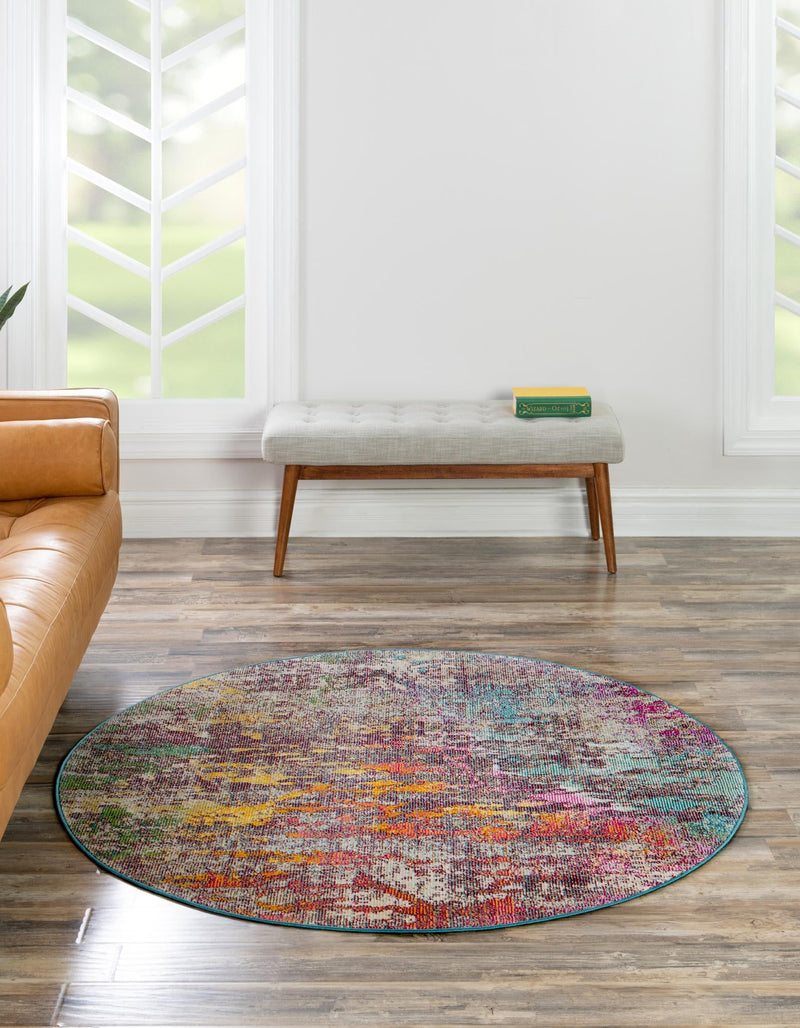 Celestial Luminescence Collection Area Rug -  Nebula Round Multi  lifestyle 63