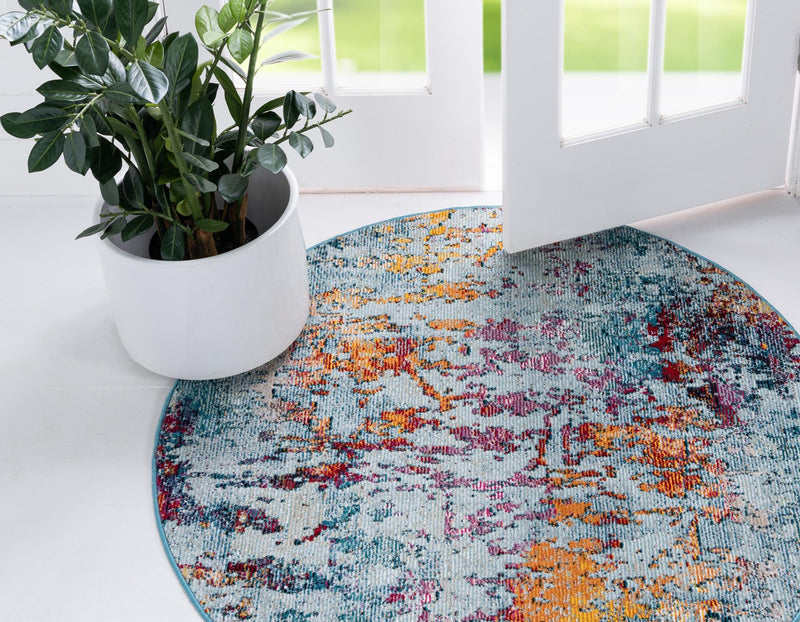 Celestial Luminescence Collection Area Rug -  Nebula Round Blue and Multi  lifestyle 65