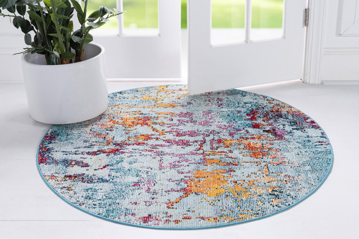 Celestial Luminescence Collection Area Rug -  Nebula Round Blue and Multi  lifestyle 76