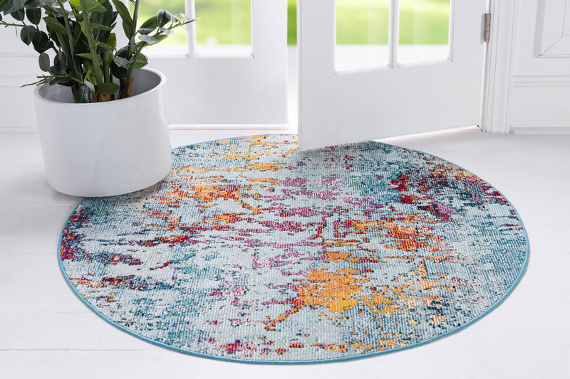 Celestial Luminescence Collection Area Rug -  Nebula Round Blue and Multi  lifestyle 76