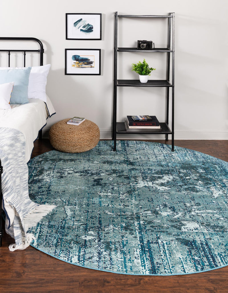 Celestial Luminescence Collection Area Rug -  Nebula Round Blue  lifestyle 66