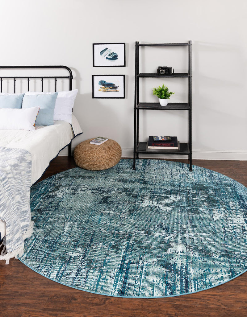 Celestial Luminescence Collection Area Rug -  Nebula Round Blue  lifestyle 77