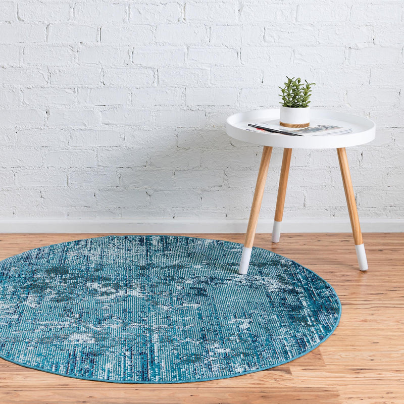 Celestial Luminescence Collection Area Rug -  Nebula Round Blue  lifestyle 56