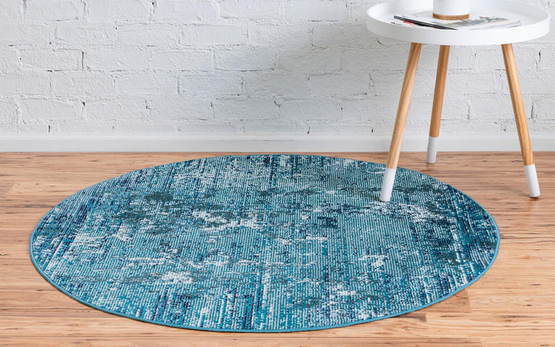 Celestial Luminescence Collection Area Rug -  Nebula Round Blue  lifestyle 78
