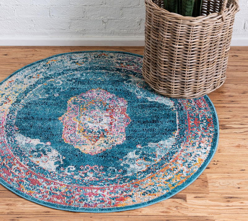 Mystic Oasis Collection Area Rug -  Caravan Round Turquoise  lifestyle 30