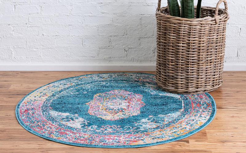 Mystic Oasis Collection Area Rug -  Caravan Round Turquoise  lifestyle 34