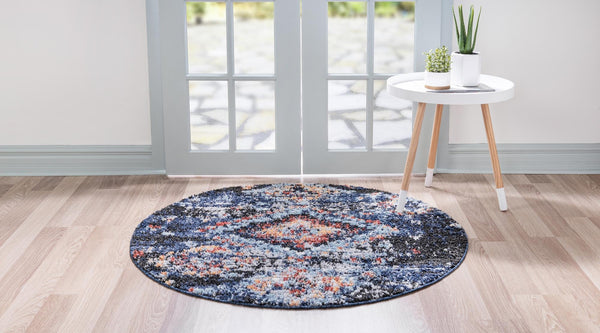 Tangier Treasures Collection Area Rug -  Fez Round Navy Blue  lifestyle 37
