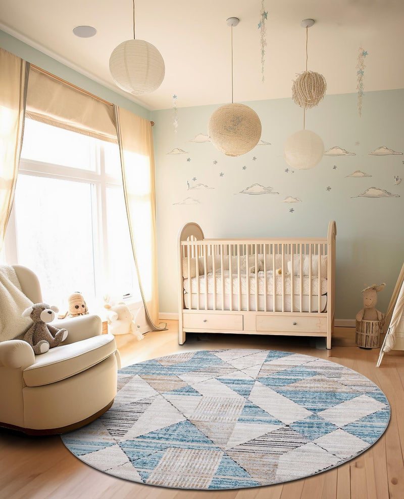Dresden Elegance Collection Area Rug - Meissen Round Blue  lifestyle 17